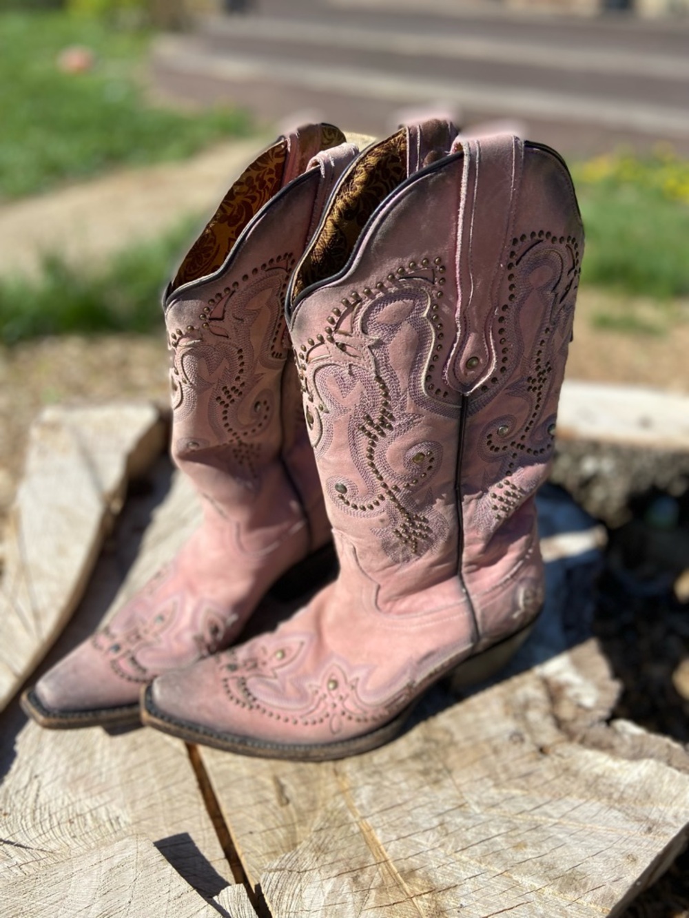 Pink Embellished Western Ankle Boots for Women